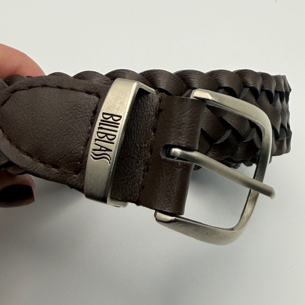 Bill Blass Dark Brown Braided Faux Leather Belt Silver Buckle 38 Inch